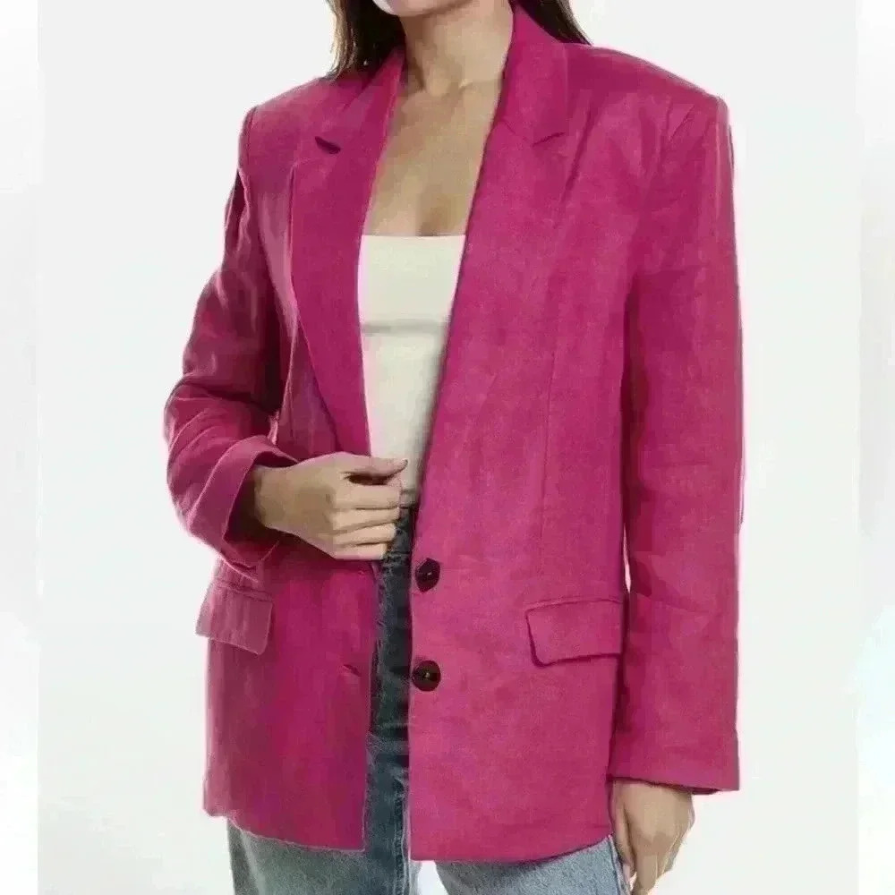 Farm Rio Peony Pink Linen Blazer Women’s oversized